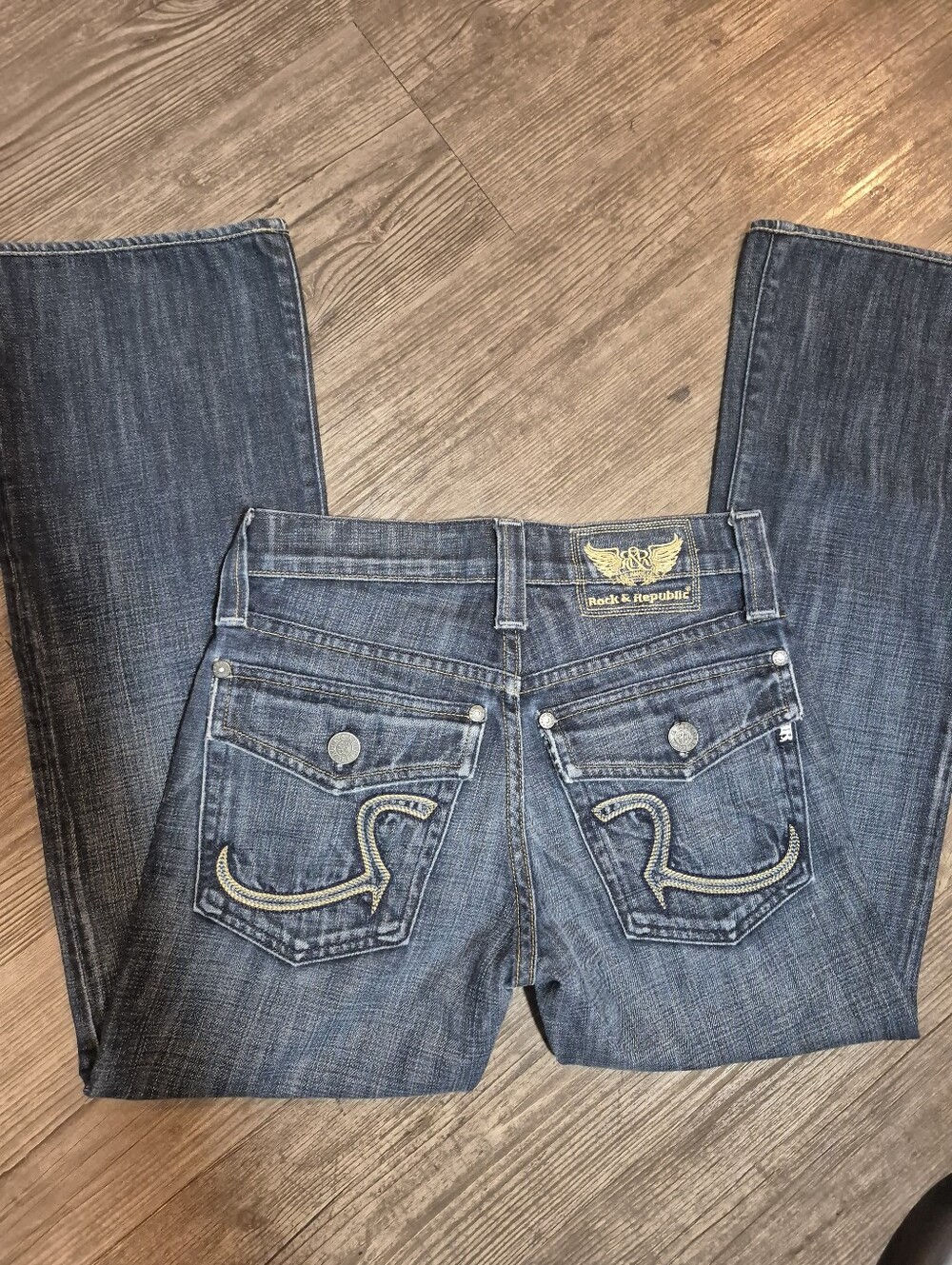 Rock & Republic Dark Blue Embroidered Back Pocket Jeans
